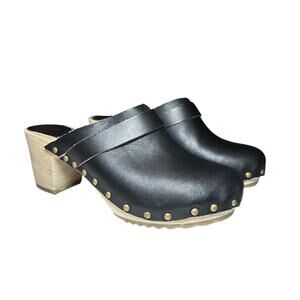 Gerard Darel NEW Black Leather Wood Clog Slip On Heels Mules Size 9